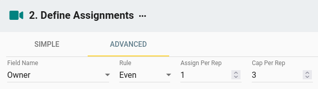 Insycle's Define Assignments interface showing the Cap Per Rep field set to 3