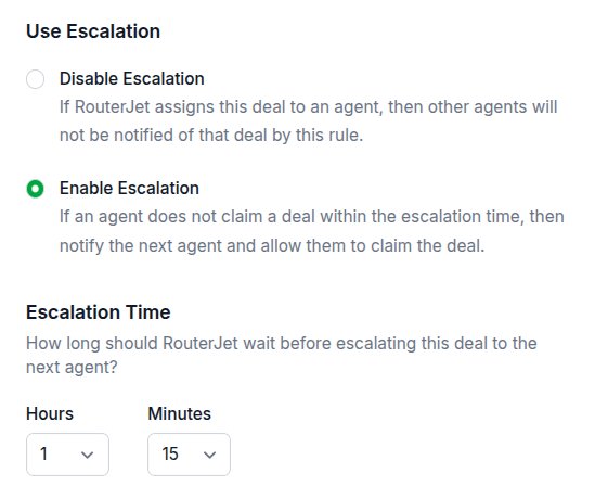 Escalation settings