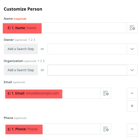 Instapage Pipedrive Customize Person