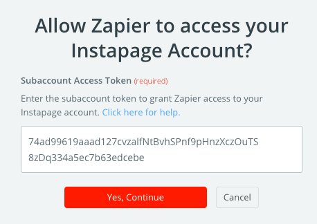 Instapage Zapier Access Auth