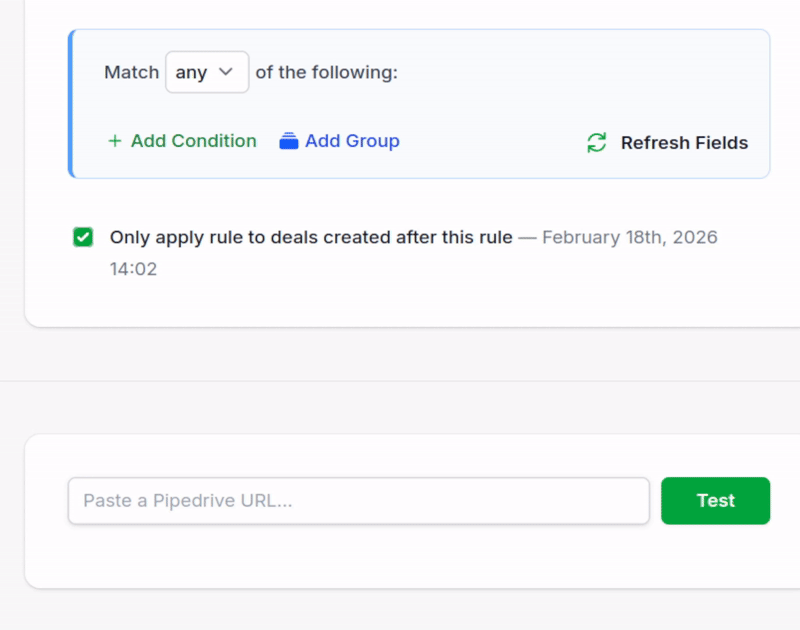Rule builder showing a nested condition group