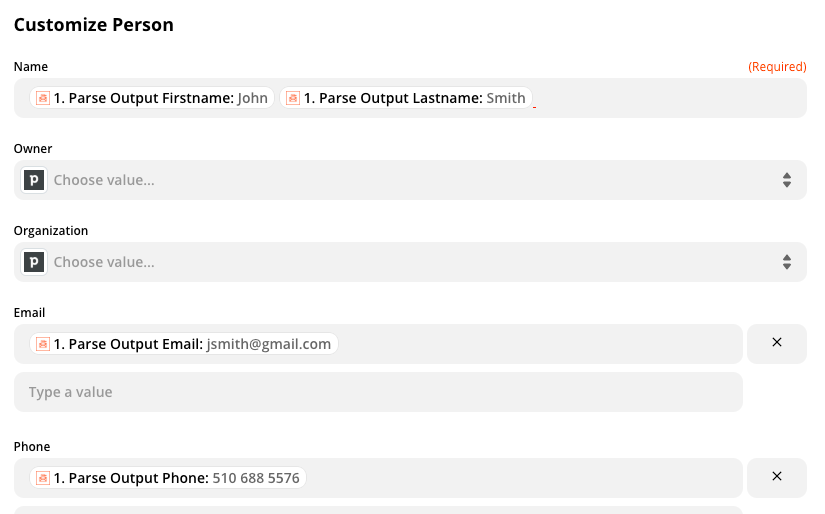 Pipedrive Parser Customize Person