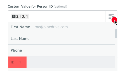Pipedrive Custom Value Person ID