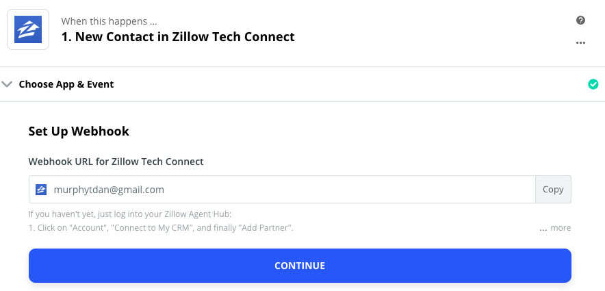 Webhook URL Zillow Tech Connect