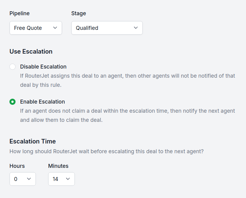 Screenshot of basic settings in the 'Rules' section of the RouterJet App.