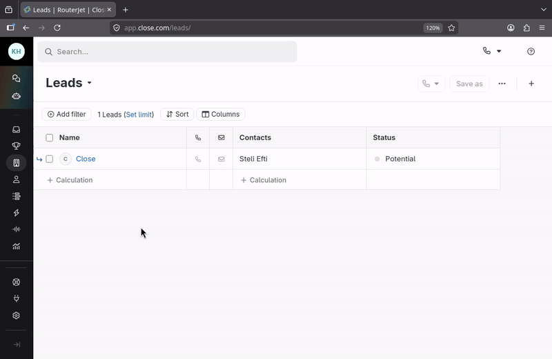 Copying a lead URL from Close