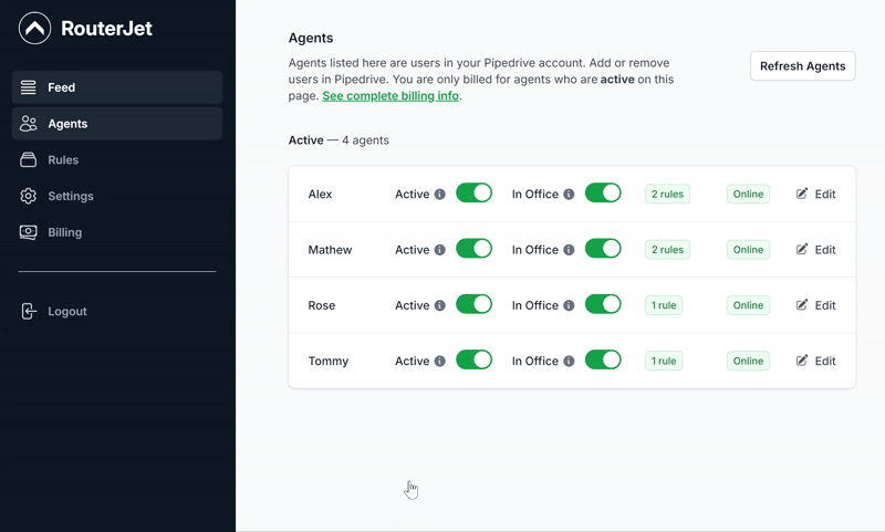 Screenshot of the 'Rules' settings in the RouterJet app.