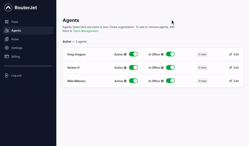 Creating a round-robin rule on the Close Rules page in RouterJet